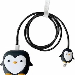 Prolet 3D Cartoon Charger Cover for iPhone 11/12/13/14/15/16/Pro Max – 360° Full Protection Silicone Case with Durable Cable Sleeve, Compatible with 18W/20W Adapter & Charging Cable (Black Penguin) image 1