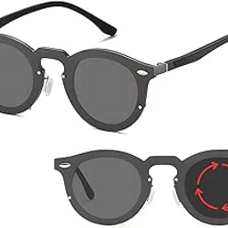 huvora Polarized - Adjustable Tint Rotating Retro Round Sunglasses for Men Women | TR90 Unbreakable Stylish Cat Eye Branded Metal Goggles | UV Protected Anti Glare Shades for Driving-picture-30