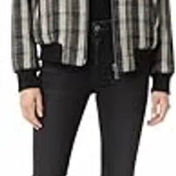 addplus XXL Wool Blend Checked Bomber Jacket for Women Zip-Up Winter Casual Outerwear Trendy-picture-43