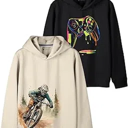 HELLCAT Trendy Printed Cotton Blend Hoodie Sweatshirt for Boys - Pack of 2-picture-13