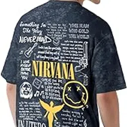 crazymonk Nirvana Acid Wash Graphic Printed Oversized T-Shirt - Navy Blue-picture-56