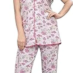 ruribosy Women Multi-Colour Cotton Night Suits OR Night Dress Set, Beautiful Design and Cool Colours TOP-Bottom Set(Pink)-picture-25