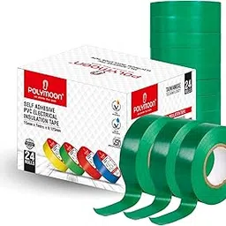 POLY MOON Green Electric Tape Insulation Tape Green PVC Tape flame retardant wire repair waterproof adhesive electrician tool 15mm 7m - (Pack of 6)-image-1