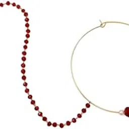 Gold Plated Traditional Medium Size Piercing Delicate Nose Ring/Nath with Crystal Chain for Women and Girls (1 Count, 2E+1 grams, 15 cm x 3 cm x 0.5 cm)-picture-55