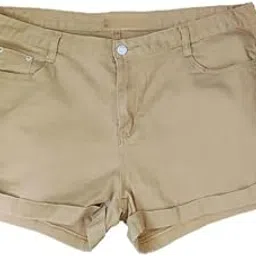 happening Plus Size Women Stretch Denim Hotpants (Shorts) with Folded Bottom- Length 13" inch- MID Rise- Khaki Beige Color- Waist Size (2XL) 36" to (3XL) 38" inch-picture-29