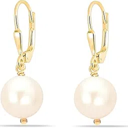 nora nico 925 Sterling Silver Pearl Earrings, Pearl Drop Dangle Gold-Plated Leverback Earring for Women-BIS Hallmarked-picture-56