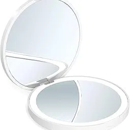 Vitalogy alloy steel with polyurethane Mirror for Makeup - Magnifying Compact Hand Mirror with 2X 1x Zoom - Folding Pocket Double Sided Makeup Mirror for Purse (Round with LED Light - White)-image-26