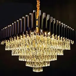 Modern K9 Crystal Chandeliers Gold 3-Tier Round Crystal Chandelier for Living Room Colors.Warm White, Moon Light,Golden,Led Plate Included. (Square Black, 300MM)-picture-23