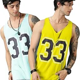 RodZen Printed Sleeveless Polyester Regular Fit Mens Stylish Top Tanks Vest T-Shirt (Combo Pack of 2)-picture-38