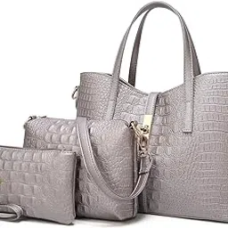 Pack Of 3 Women Handbag Set,Pu Leather Handbag With Crossbody Bag, Clutch Bag with Crocodile Pattern & Color-image-4