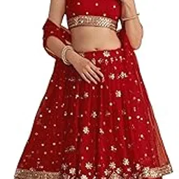 zeel clothing Womens Georgette Lehenga Choli Semi-Stitched Red Wedding Girlish Latest Free Size-picture-32