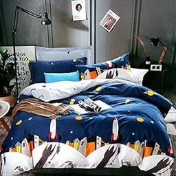 Kitch Deco™ Reversible Single Bed Glace Cotton 1 Kids Comforter & 1 Single Flat Bed Sheet with 1 Pillow Cover (Rocket)-picture-10