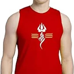 friskers Men SHIVAY Printed Cotton Sleeveless T-Shirt, Gym Vest (Red)-picture-55