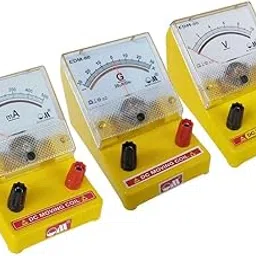 Om Meters Combo Pack of 3 Analog Moving Coil DC Meters 30-0-30 Galvanometer + 10V Voltmeter + 500mA Ammeter Lab Desk Stand type (Yellow)-picture-14