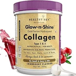 HealthyHey Skin Glow-n-Shine® Collagen Powder 200g | Hydrolysed Collagen for Women and Men with Hyaluronic Acid, Biotin and Vitamin C for Healthy Skin, Hair and Nails - (Cranberry, 200gm)-picture-15