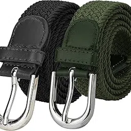 sk universal Stretchable braided cotton canvas belt for women, ladies belt, grey, Blue, brown and green color Combo of 2 pcs-picture-37