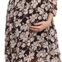 Women's Georgette Maternity Midi Dress/Floral Print Pregnancy Dress/Easy Breast Feeding Baby Shower Dress/Western Dress with Zippers for Nursing Pre and Post Maternity-image-22