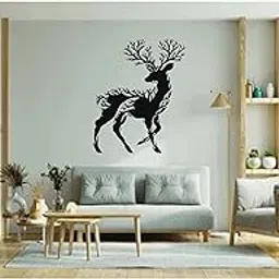 Saifix Metal Wall Art Deer Black Sculptures | Modern Wall Hanging Home Decoration | Living Room, Bedroom & Office Décor (60 * 45 cm)-picture-12