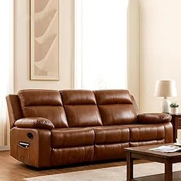 LEZINO 3 Seater Manual Faux-Leather Recliner Chair for Home, Brown (3 Seat Manual Recliner, Brown)-picture-12
