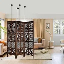 WoodLuxe Wooden Room Divider Partition – Folding Privacy Screen Separator for Home, Office, Bedroom, Living Room & Workspace - Mix Design, Brown (3 Panel)-picture-29