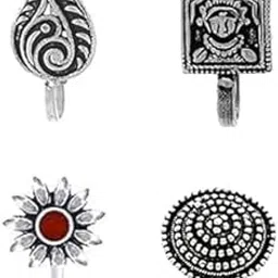 Anuradha Art Oxidized Tone Designer Combo Nose Pin For Stylish Women | Navratri Jewellery Nose Pin | Studs Nose Ring Clip On Nose Pin-image-1