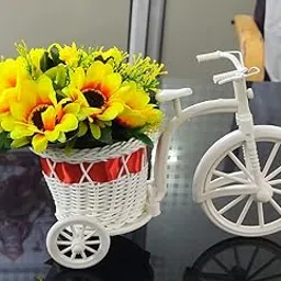 Sky Trends Plastic Cycle Vase Peonies Basket with Artificial Flower and Plant (W: 22X H: 10X D: 12 cm, Multicolour)-picture-59