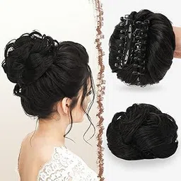Sheetal Traders Messy Bun Hair Clip on Hair Piec with Claw Clip Curly Wavy Hair Buns Tousled Updo Hair Buns Extensions Updo Hair Accessories Ideal for Women (Dark Brown)-picture-11