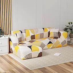 Lukzer Polyester L-Shaped Sofa Cover For Living Room Furniture Flexible Slipcover For Couches And More (Left Hand Side, Colorful Marble, Multicolor)-picture-17