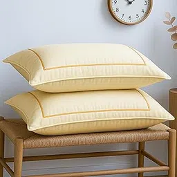 Kuber Industries 2 Pcs Cotton Pillow Covers | Takiya Cover | Machine Washable Pillow Case for Hotel, Guest House and Hospital Use | Plain Border Design - Cream-picture-18