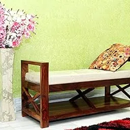 Ganpati Arts Sheesham Wood Seating Armrest Bench with Base Cushion and Bottom Shelf for Home Living Room Wooden Furniture for Indoor Garden Balcony (Brown Finish) 1 Year Warranty-image-28