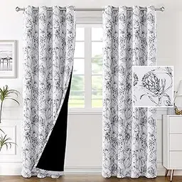 BFAM Floral Print 100% Blackout Curtain with Black Linning at Back, Floral Print Curtains for Living Room/Bedroom Thermal Insulated Energey Saving Blossom Curtain, Pack of 1 Curtain image 1
