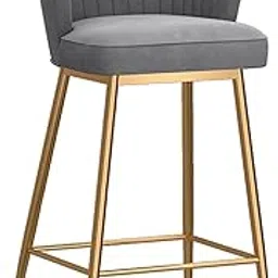 NEUMARK Velvet Bar Stool, Counter Height, Bar Stool with Backrest, Padded Kitchen Dining Chairs, Modern Bar Stools for Kitchen Island, Cafe, Pub, Bar Counter (Grey, 65 CM)-picture-13