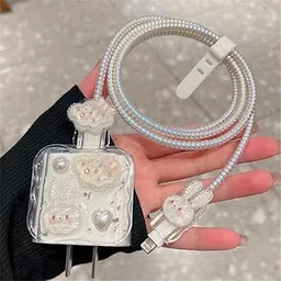 Best HUB Protective Charger Case for iPhone 18W 20W iPhone 15 14 13 12 11 Pro Max Charging Cable Charger Protective Cover Data Cable Protective Sleeve (Clear-Pearl) image 1