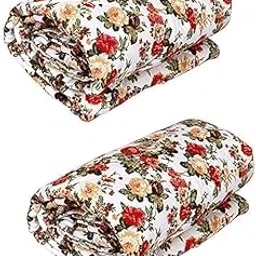 TEEJA Microfiber All-Weather 120 GSM Printed Lightweight Reversible Design Set of 2 Single Bed AC Dohar Blanket Combo Microfiber, Polycotton Set of 2 Pc (Single Bed, RED KACHRA Set of 2)-image-45