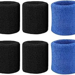 Athletic Wrist Sweatbands, Cotton Terry Cloth, Black and Blue, Sports Wristbands for Tennis Basketball Running, 6-Pack-picture-14