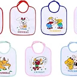 THE LITTLE LOOKERS 7 Day Bibs, Soft Terry Cotton Apron| Feeding and Drooling Bibs for Baby/Apron| Soft Absorbent and Lower Waterproof PVC Layer with Tying Robes (0-24 Months) (Pack of 7)-picture-71