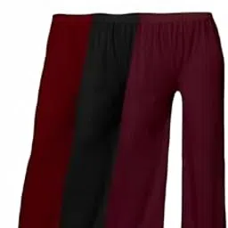 Women’s 3-Piece Palazzo Combo Set – Maroon, Black & Wine | Soft Stretchable Lycra Plazo Pants with Lace Border | Comfortable Daily & Festive Bottom-picture-37