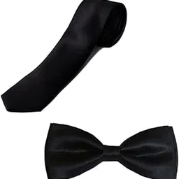 blacksmith Men's Satin Skinny Tie and Bow Tie Combo Set (Black, Free Size)-picture-58