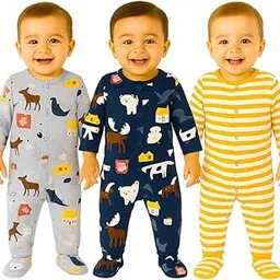 tuddybuddy 100% Organic Cotton Multi Color Sleepsuit/Onesie/Footed Romper for Baby Boy & Baby Girl-picture-19