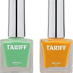 TARIFF Dual Shade Nail Polish Combo (T01 + T08) | 8ml Each | Candy Mint Light Green & Golden Marigold Yellow | Glossy Gel Finish | Long Lasting Quick Dry Nail Paints for Women, Girls & Kids.-image-86
