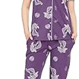 zeyo Night Suit for Women's Floral & Cheetah Printed Cotton Night Dress of Shirt and Pajama Set 5755-picture-11