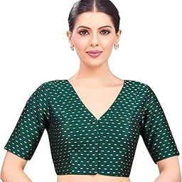 studio shringaar Women's V Neck Brocade Readymade Saree Half Sleeve Blouse-picture-39