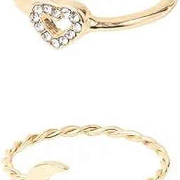 accessorize London Women's gold Heart Pave Rings White pack of 2-picture-13