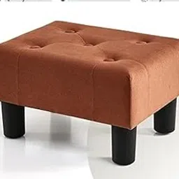 PLATINUM WOOD CRAFT Small Footrest Stool Velvet Fabric Pouf with Padded Seat for Living Room Bedroom.(Brown)-picture-30