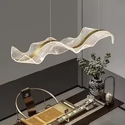 Decor chronicle Chandelier for Living Room Modern | Wave Design Chandelier with Gold Center Strip & Acrylic Body | Smart Control, Alexa & Google Assistant | 3 Color LED Ceiling Light Hall Dining-picture-10