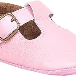 BabyMoo Textured Leather Tstrap Buckle Antiskid Ballerina Pram Shoes Pink - Soft Sole, Comfortable Newborn and Infant Shoes, Age 9-15 Months, Ideal for Baby Girls-picture-11