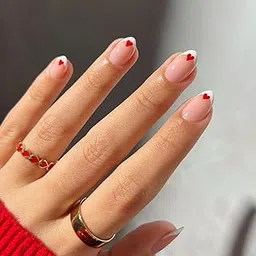 Fashionharbour 24 Reusable Artificial Fake Nail Set| Base Peach colour with red Heart design Glossy nails | Lightweight & Long Lasting| Easy To Use| Quick Fix For Festivals & Special Occasions-picture-22