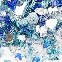 GASPRO 10 lbs Fire Glass for Propane Fire Pit, 1/2-Inch Reflective Fireplace Glass Rocks for Fire Pit Table, Blend Blue-picture-14
