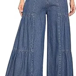 sassafras Women Washed Gathered Front Flared red Jeans image 1