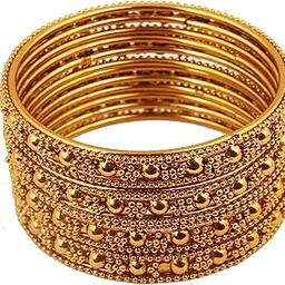 touchstone Golden Bangle Collection Indian Ethnic Filigree with Modern Twist Charming Look Thick Designer Jewelry Bangle Bracelets Set of for Women in Antique Gold Tone.-picture-27